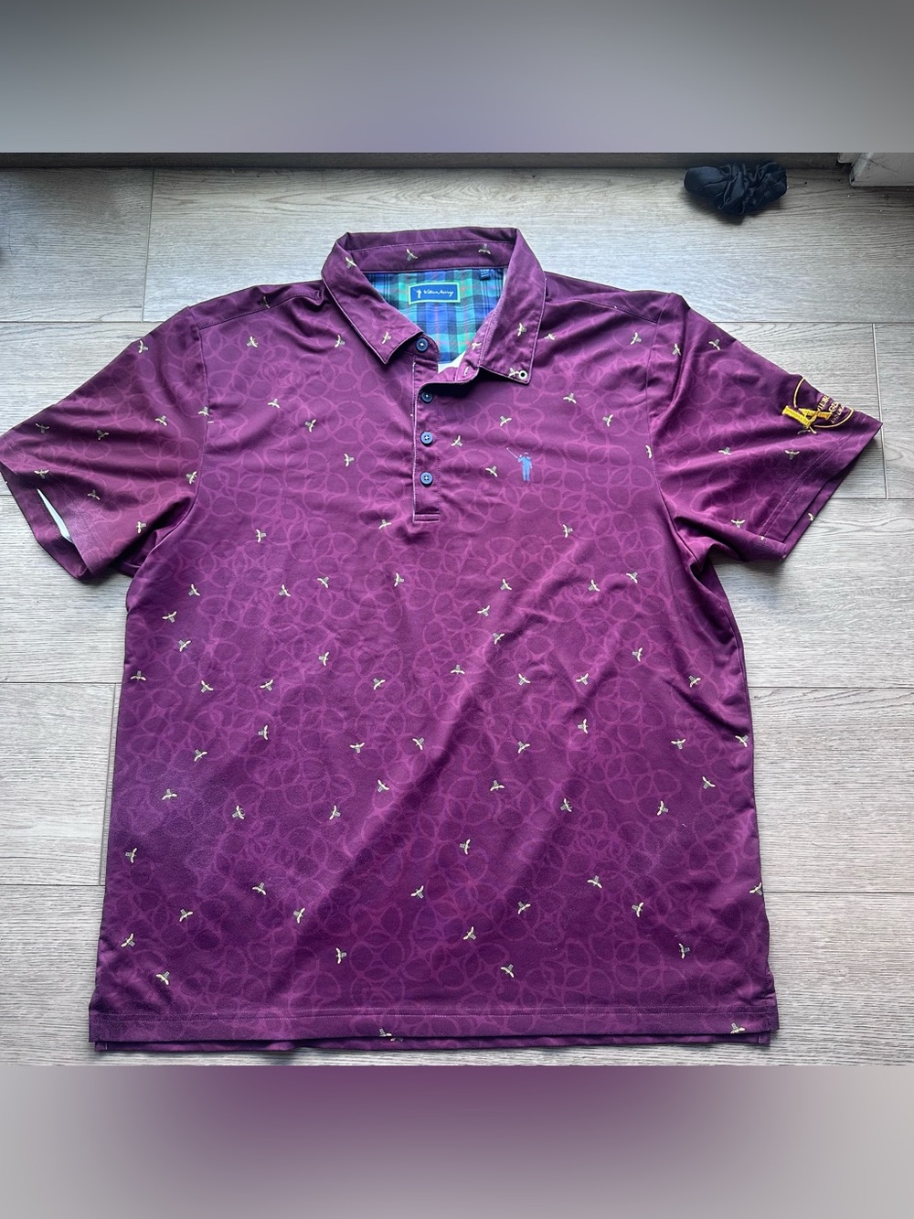 William Murray Golf Polo Shirt XL Purple Bee Print Performance Short Sleeve